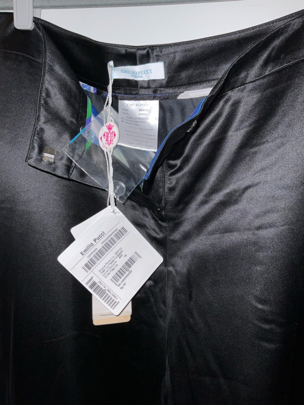 Emilio Pucci Black Satin [SILK/COTTON] wide-leg pants.         with Branded Tags